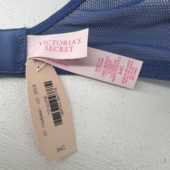 Victoria's Secret Body By Victoria Lined Perfect Coverage Womens 34C Blue Lace - Picture 6 of 8